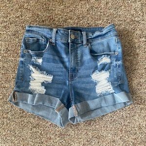 Aeropostale high rise midi distressed stretch shorts
